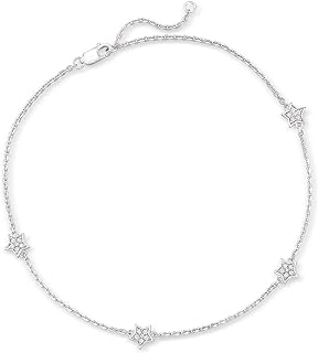 Lobster Claw Clasp Plus Size Anklet, Cable Chain Diamond-Studded, for Contemporary Women, Star Shaped Sterling Silver Design from RS Pure Collection by Ross-Simons
