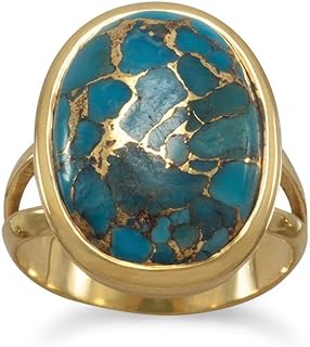 Gld Plated Ster. Silver 13mm X 17.5mm Stabilized Copper Infused Turquoise 4mm Wide 10 Inch Anklet Jewelry for Women