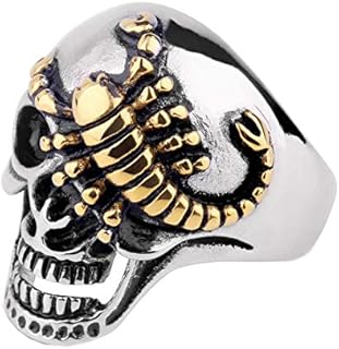 Men's Stainless Steel Vintage Gold Scorpion Silver Skull Biker Ring Gothic Wedding Band