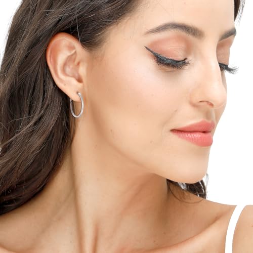 3 Pairs Sterling Silver Hoop Earrings - White Gold Plated Hoop Earrings Large Hoop clip-on Earrings Set Hypoallergenic Fashion Jewelry Gifts for Women 20/30/40mm（2 colors）