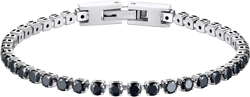 Fold Over Clasp, Black Diamond Bead Bracelet - Cubic Zirconia on Bead Chain for Women - Gold-Plated Stainless Steel, Timeless Design