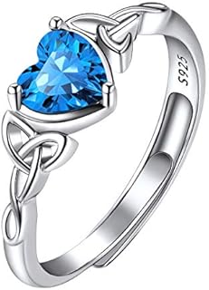 Sterling Silver Celtic Knot Claddagh Heart Ring, Cubic Zirconia Gem, Adjustable Engagement Ring for Women and Girls