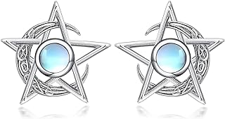 Push-Back Moonstone Star and Celtic Knot Sterling Silver Stud Earrings for Women with Triangular Design- Good Luck Gifts by Dorunmo
