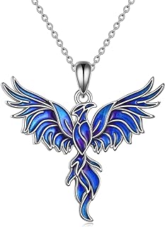 YAFEINI 925 Sterling Silver Phoenix Pendant Necklace with Rolo Chain, Perfect Gift for Women and Girls - Blue Dripping Oil Design