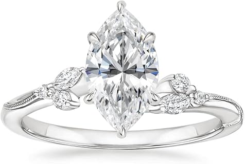 ERAA Jewel 1 CT Marquise Colorless Moissanite Engagement Ring, Wedding Bridal Ring Set, Eternity Silver Solid 10K 14K 18K Gold Diamond Solitaire Prong Set Anniversary Promise Gift for Her