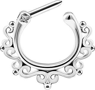 Tribal Nose Ring in Stainless Steel: Easy Click Closure, Comfortable 16G 1/4 6mm Size, Versatile Septum Piercing Jewelry