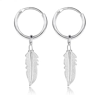 EMPATHY JEWELS Boucles d'Oreilles Créoles avec Pendentif Plume en Argent Sterling 925, Taille de 14 mm, Cadeau Original Idéal pour Hommes et Femmes