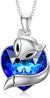 AOBOCO Fox Jewelry for Fox Lovers, 925 Sterling Silver Fox Pendant Necklace Embellished with Crystals from Austria, Birthday Jewelry Gifts for Women Girls