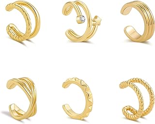 Sloong 6pcs Sparkling Ear Cuff Gold Dainty Helix Earrings Huggie Stud for women Earring Set | Clip On Cartilage