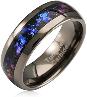 100S JEWELRY Engraved Personalized Gunmetal Tungsten Rings For Men Women Orion Nebula Opal Galaxy Wedding Engagement Promise Band Sizes 6-16