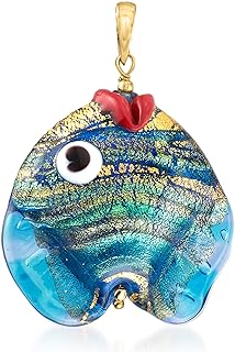 Ross-Simons Italian Murano Glass Fish Pendant 18kt Gold Over Sterling Silver for Women, Handcrafted Unique Design
