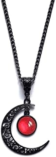 Gothic Style Moon Crystal Necklace with C-Link Chain for Women and Teens - Copper Gem Black Crescent Shape Design