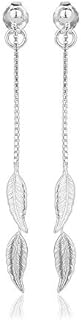 Sterling Silver jewelry - Rhodium Plated with 925 stamp - Dangling Multi-Feather Earrings - Front-Back Drop Earrings for Women and Girls - Asymmetrical multi stand chains