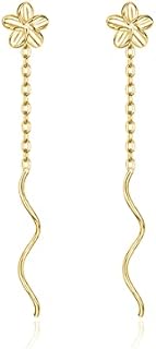 SLUYNZ 925 Sterling Silver Plumeria Flowers Tassel Earrings Dangle for Women Girls Flowers Dangle Earrings Threader Chain
