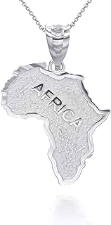 High Polish 14K White Gold Map Of Africa Country Pendant Necklace Choice of Pendant Only or Necklace Chain Length