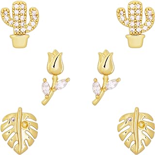 Rose Flower/Cactus/Leaves Small Ear Studs Tiny Cute S925 Sterling Silver Stud Earrings for Women