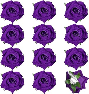 Yilloog 12 Pack Rose Hair Clip Flower 2.8'' Hairpin Floral Brooch Floral Hair Clips Mexican Hair Flowers Hairpin Party Supplies for Women Rose Hair Accessories Wedding Pack(Dark Purple)