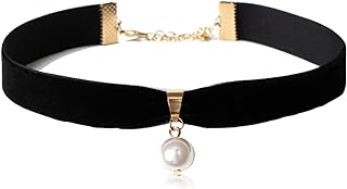 Vintage-Style Black Pearl Choker Necklace by HUASAI - Elegant Heart-Shaped Pendant with Durable Cable Chain - Adjustable Velvet-Detailed Women's & Girls' Accessory
