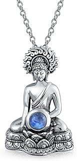 Bling Jewelry Protection Amulet Fashion Statement Spiritual Moonstone Malaysia Green Jade Buddha Pendant Necklace For Women Teens 14K Gold Plated Sterling Silver Chain Cord