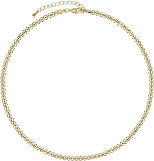Gold Bead Necklace for Women,14K Gold Beaded Ball Necklaces 4mm