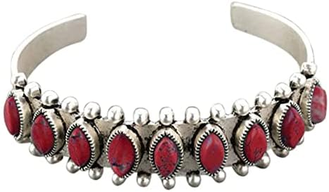 Caiyao Vintage Colorful Natural Stone Turquoise Engraved Open Cuff Adjustable Wrap Bangle Bohemian Gemstone Bracelet Western National Style Jewelry for Women Girls