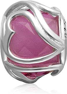 Chrome Hearts Charm Bracelet with 925 Sterling Silver Chain and Crystal Murano Glass Bead for European Fashion Lovers - Heart Design, Pink