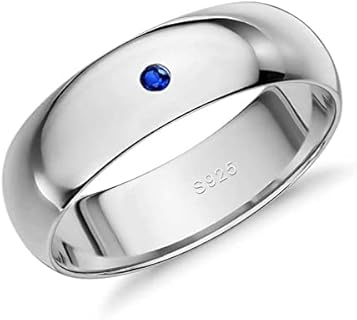 JIANGXIN 6mm Wide Heavy 925 Sterling Silver High-Polished Band Ring Sincerity Sapphire Wedding Ring for Men