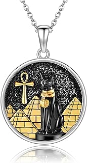 Sterling Silver Bastet Cat Egyptian Pendant, Box Chain Necklace, Ideal Gift for Men & Women, Crafted Without Gemstone, Elegant Ancient Egyptian Design