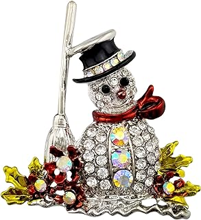 SELOVO Charm Snowman Austrian Crystal Brooch Pin with Secure Pin Back, Silver-Plated Base in Whimsical Design