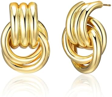 14K Gold Plated Vintage Dangle Earrings with La Pousette Back Finding, Trendy Women's Statement Jewelry, Hypoallergenic, Geometric Design