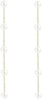 Stainless Steel Long Pearl Drop Earrings with Push Back Stud Design - Timeless Tassel Jewelry for Women and Girls