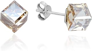 AeraVida Champagne Fashion Crystal Prism Cube .925 Sterling Silver Stud Earrings | Cubic Stud Earrings | Chic Stud Earrings | Gift for Daughter | Gift for her | Unisex Earrings