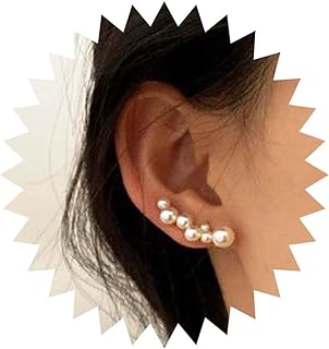 Boho Baroque Pearl Ear Climber Earrings Freshwater Pearl Single Right Ear Crawler Non-Pierced Earrings Gold Cluster Pearl Ear Cuff Clip Earrings Wedding Jewelry for Women