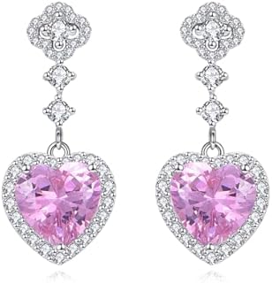 Pink Heart Dangle Earrings 925 Sterling Silver October Birthstone Gemstones Drop Earrings for Women Girls Birthday Jewelry Gifts