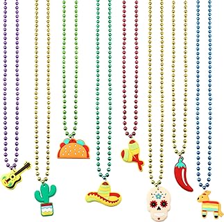 Cinco de Mayo Themed Mexican Bead Necklaces with Ball Chain for Party Favors - 48 Piece Fiesta Inspired Design