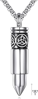 KQF Urn Necklace for Ashes 925 Sterling Silver Bullet Cremation Pendant Celtic Memorial Ashes Jewelry Gift for Men Women