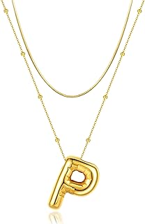 Initial Necklaces for Women Girls, Dainty Balloon Bubble Letter Necklace, Name Letter Alphabet Pendant Layered Choker Necklaces Personalized Jewelry Gift