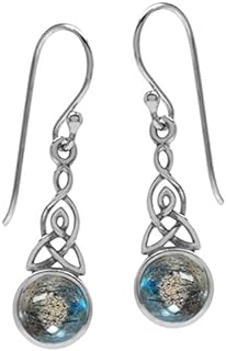 Silvershake 6MM Round Shape Inlay White Gold Plated or Yellow Gold Plated 925 Sterling Silver Triquetra Celtic Knot Dangle Leverback or Hook Earrings Jewelry for Women