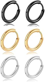 Hypoallergenic Small Hoop Earrings for Women Men,Huggie Tiny Hoop Earrings Sets for Cartilage Tragus,Titanium Surgical Steel Gold Silver Black Color,8mm-10mm-12mm Inside Diameter