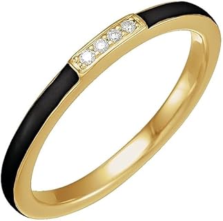 14k Yellow Gold & Black Enamel Diamond Stackable Ring for Women, Size 7