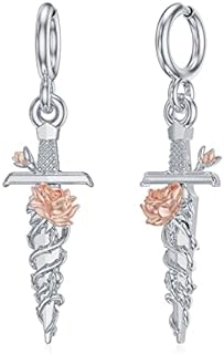 PROESS 925 Sterling Silver Sword Dangle Earrings with French Wire Back Finding, Hypoallergenic Unique Jewelry Gift for Women and Men, Suitable for All Occasions - No Gemstone