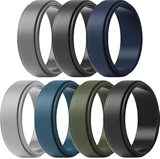 ThunderFit Silicone Wedding Rings for Men - Step Edge Sleek Design - 7 Rubber Engagement Bands - 8mm Width - 2mm Thickness