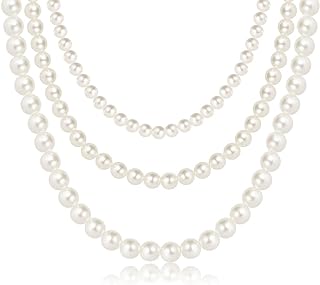 3 Strand Pearl Necklaces for Women Faux Pearl Choker Necklace for Women Girls White Three Strand Pearls Necklace for Wife Layered Pearl Necklace for Daughter Pearl Gifts