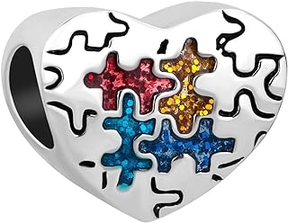 Copper Clasp Autism Charm Bracelet with Heart Puzzle Piece Design for Awareness