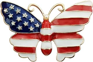 YOQUCOL Simulated Pearl Gold Tone United States American Flag Enamel Butterfly Brooch Pin