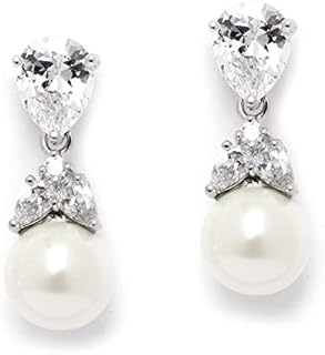 Mariell Clip-On Pearl Drop Bridal Earrings with Cubic Zirconia Crystals and Ivory Pearls For Brides, Bridesmaids, Weddings, Jewelry Gift for Women