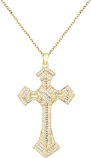 Cubic Zirconia Pendant Necklace Women - 14K Gold Plated CZ Simulated Diamond Crystal Lucky Tree of Life Cross Teardrop Rhinestone Necklace for Wedding Party Prom Bride Bridesmaids Birthday Gift