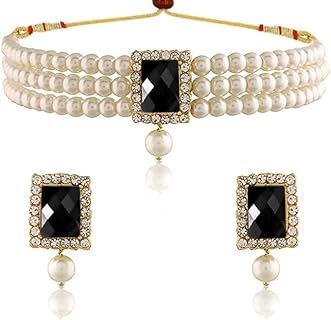 Hook Clasp Black Bead Necklace Indian Brass Plated Gold Ethnic Choker for Women - No Gemstone, Handcrafted Design