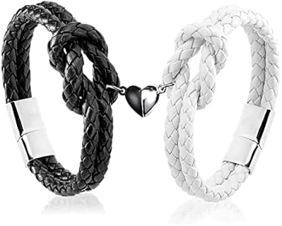 Celtic Knot Couple's Leather Bracelets with Slide Clasp, Suitable for Girlfriend and Boyfriend, Rope Chain Design - 2PCS Black and White Set