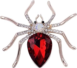 Pin Clasp SELOVO Gold-Plated Crystal Spider Brooch with Red Teardrop Rhinestone Design for Fashion Lovers